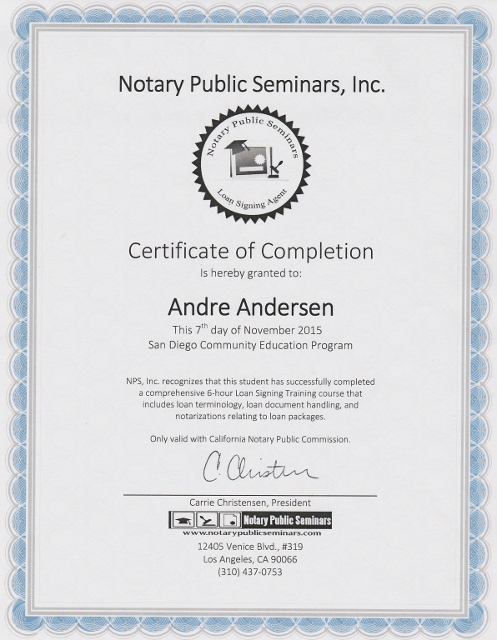 Loan signing agent certificate